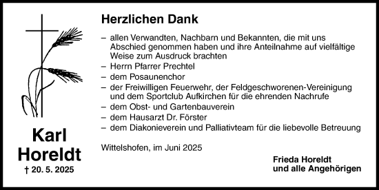 Traueranzeige von Frieda Horeldt von Dinkelsbühl/ Feuchtwangen