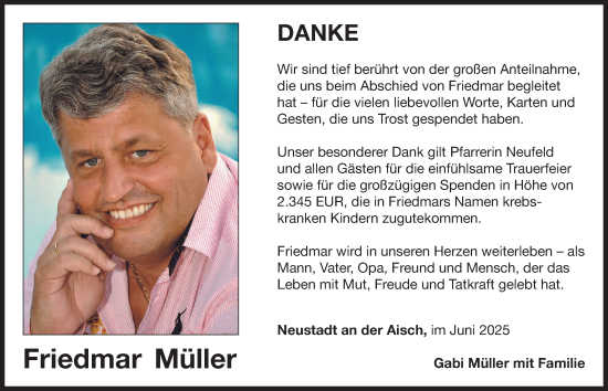 Traueranzeige von Friedmar Müller von Neustadt/ Scheinfeld/ Uffenheim