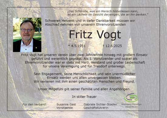 Traueranzeige von Fritz Vogt von Ansbach