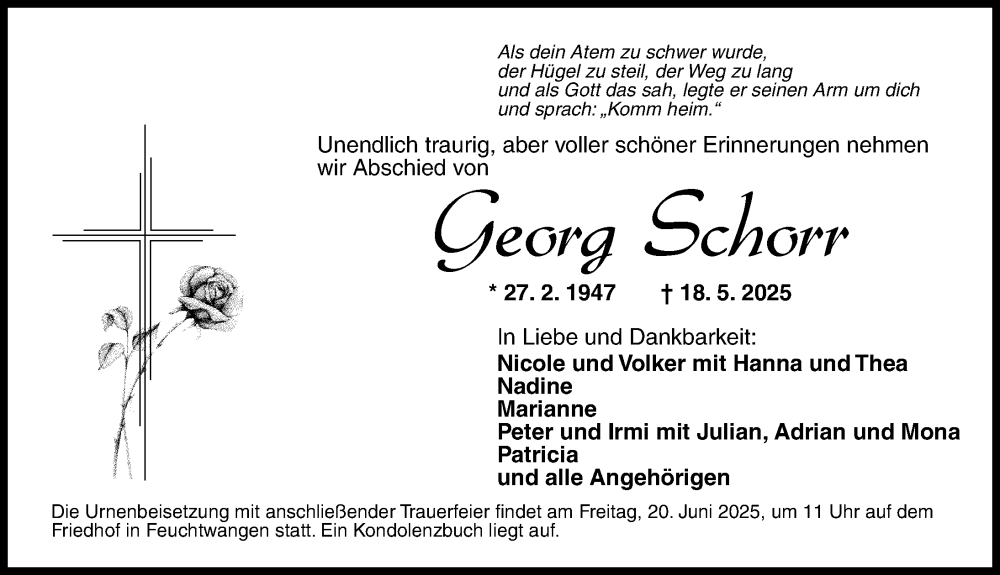  Traueranzeige für Georg Schorr vom 16.06.2025 aus Dinkelsbühl/ Feuchtwangen