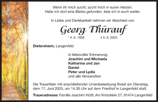 Traueranzeige von Georg Thürauf von Neustadt/ Scheinfeld/ Uffenheim