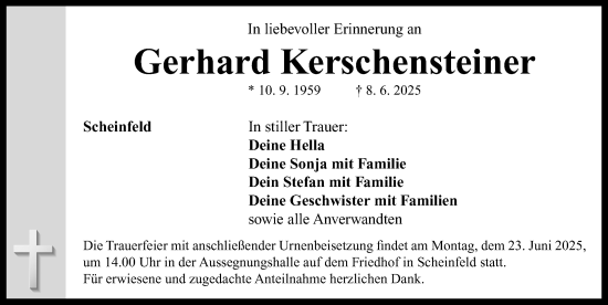 Traueranzeige von Gerhard Kerschensteiner von Neustadt/ Scheinfeld/ Uffenheim