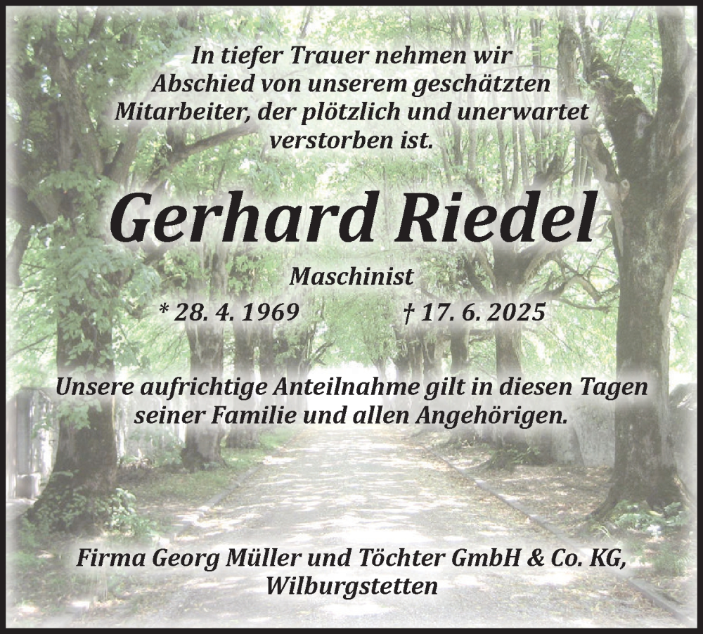  Traueranzeige für Gerhard Riedel vom 27.06.2025 aus Ansbach