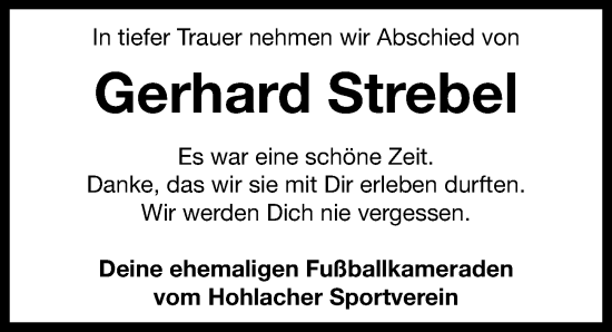 Traueranzeige von Gerhard Strebel von Neustadt/ Scheinfeld/ Uffenheim