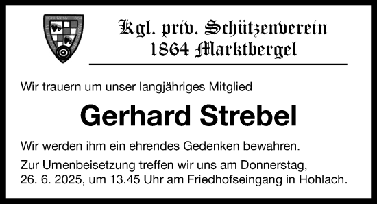 Traueranzeige von Gerhard Strebel von Neustadt/ Scheinfeld/ Uffenheim