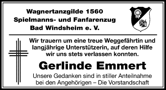 Traueranzeige von Gerlinde Emmert von Neustadt/ Scheinfeld/ Uffenheim