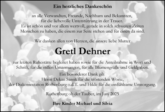 Traueranzeige von Gretl Dehner von Rothenburg