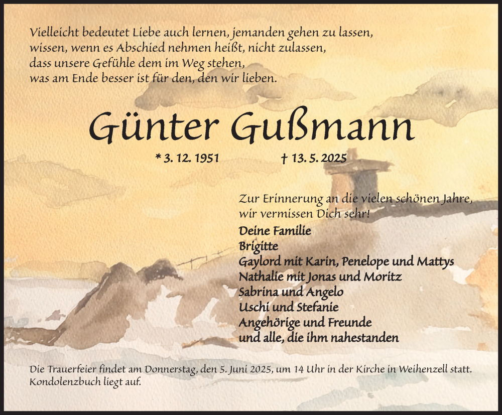  Traueranzeige für Günter Gußmann vom 03.06.2025 aus Ansbach