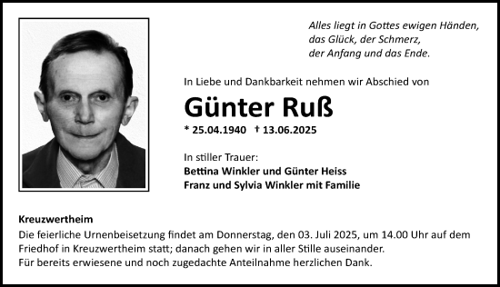 Traueranzeige von Günter Ruß von Neustadt/ Scheinfeld/ Uffenheim
