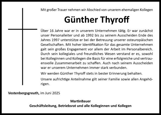 Traueranzeige von Günther Thyroff von Neustadt/ Scheinfeld/ Uffenheim