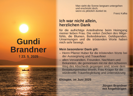 Traueranzeige von Gundi Brandner von Dinkelsbühl/ Feuchtwangen