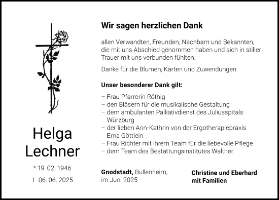 Traueranzeige von Helga Lechner von Neustadt/ Scheinfeld/ Uffenheim