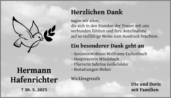 Traueranzeige von Hermann Hafenrichter von Ansbach