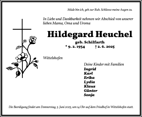 Traueranzeige von Hildegard Heuchel von Dinkelsbühl/ Feuchtwangen