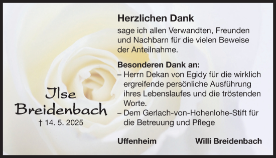 Traueranzeige von Ilse Breidenbach von Neustadt/ Scheinfeld/ Uffenheim