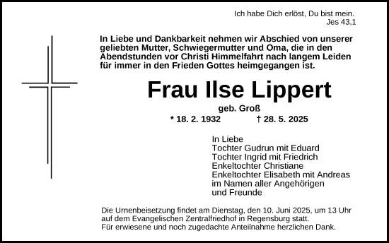 Traueranzeige von Ilse Lippert von GE