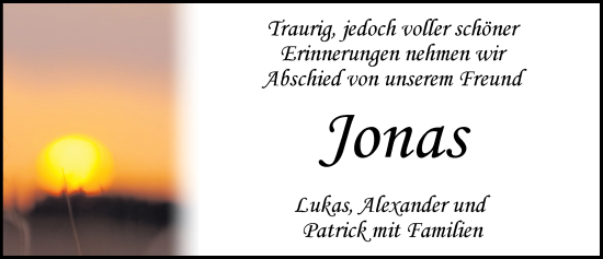 Traueranzeige von Jonas  von Rothenburg