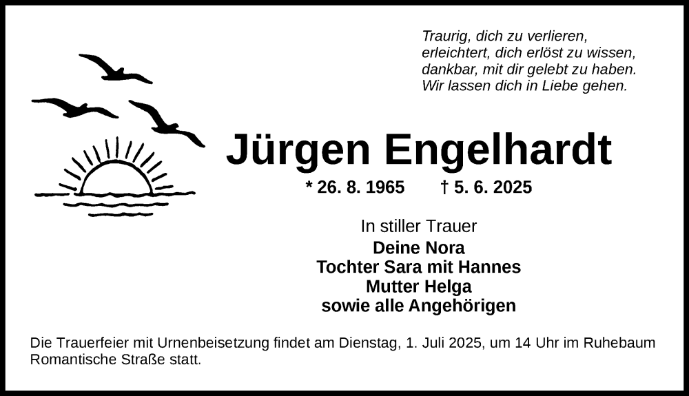  Traueranzeige für Jürgen Engelhardt vom 28.06.2025 aus Dinkelsbühl/ Feuchtwangen