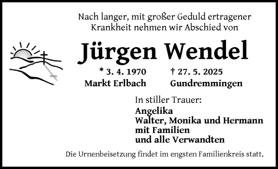 Traueranzeige von Jürgen Wendel von Neustadt/ Scheinfeld/ Uffenheim