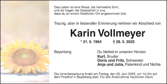 Traueranzeige von Karin Vollmeyer von Dinkelsbühl/ Feuchtwangen