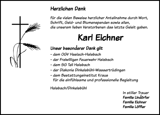 Traueranzeige von Karl Eichner von Dinkelsbühl/ Feuchtwangen