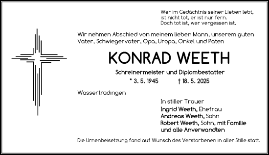 Traueranzeige von Konrad Weeth von Dinkelsbühl/ Feuchtwangen