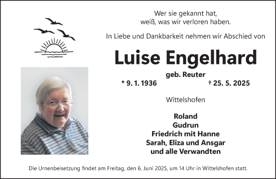 Traueranzeige von Luise Engelhard von Dinkelsbühl/ Feuchtwangen