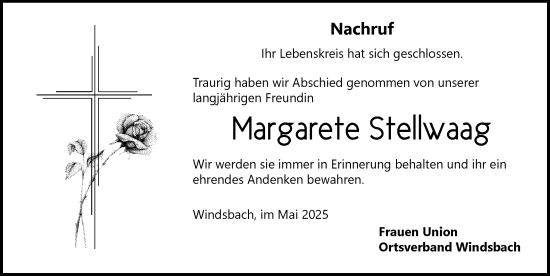 Traueranzeige von Margarete Stellwaag von Ansbach