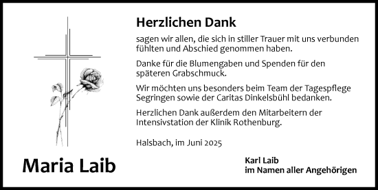 Traueranzeige von Maria Laib von Dinkelsbühl/ Feuchtwangen