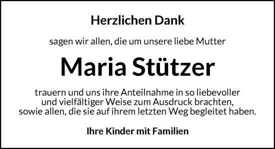 Traueranzeige von Maria Stützer von Ansbach