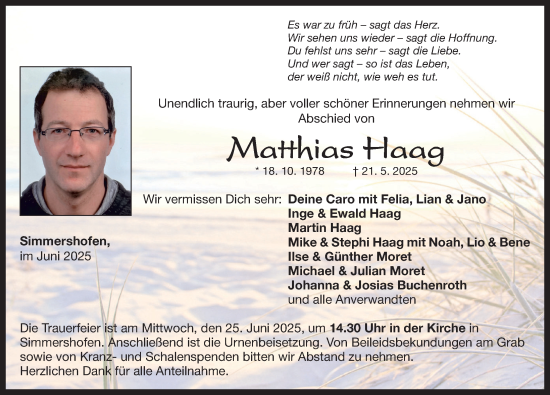 Traueranzeige von Mathias Haag von Neustadt/ Scheinfeld/ Uffenheim