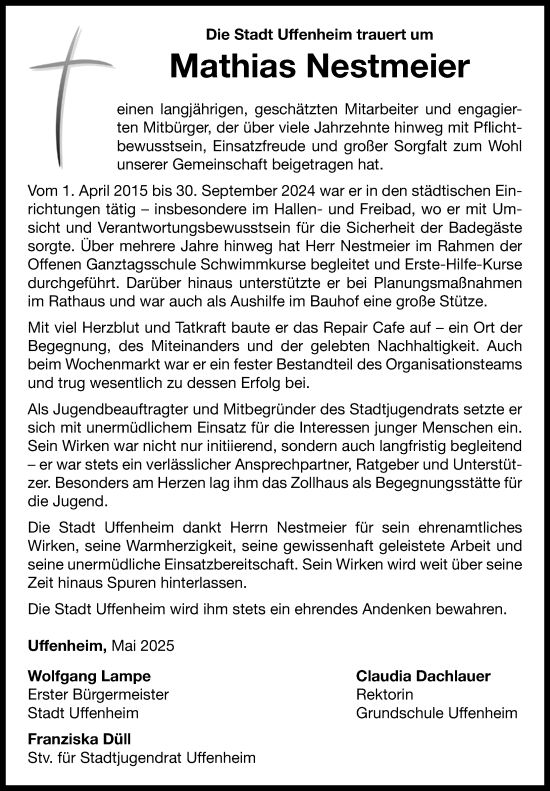 Traueranzeige von Mathias Nestmeier von Neustadt/ Scheinfeld/ Uffenheim