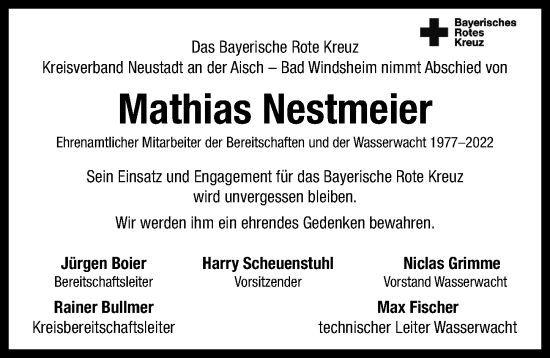 Traueranzeige von Mathias Nestmeier von Neustadt/ Scheinfeld/ Uffenheim