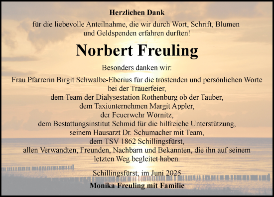 Traueranzeige von Norbert Freuling von Rothenburg