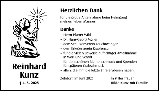 Traueranzeige von Reinhard Kunz von Dinkelsbühl/ Feuchtwangen