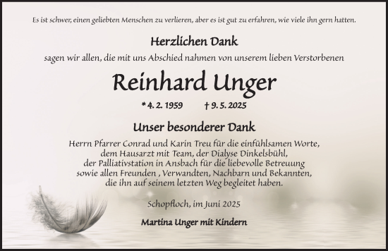 Traueranzeige von Reinhard Unger von Dinkelsbühl/ Feuchtwangen