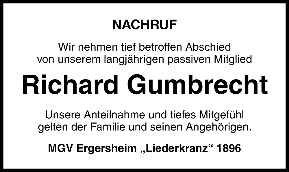  Traueranzeige für Richard Gumbrecht vom 13.06.2025 aus Neustadt/ Scheinfeld/ Uffenheim