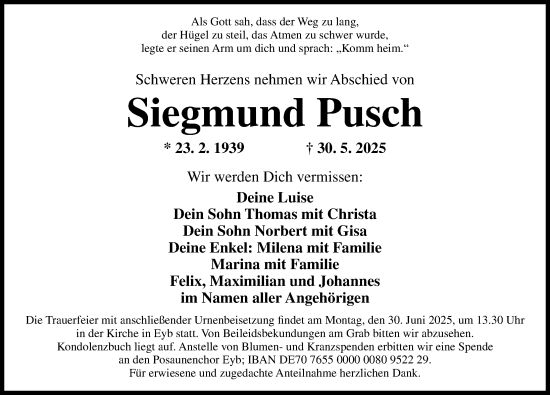 Traueranzeige von Siegmund Pusch von Ansbach