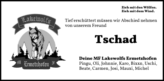 Traueranzeige von Tschad  von Neustadt/ Scheinfeld/ Uffenheim