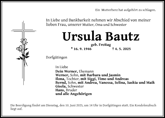 Traueranzeige von Ursula Bautz von Dinkelsbühl/ Feuchtwangen