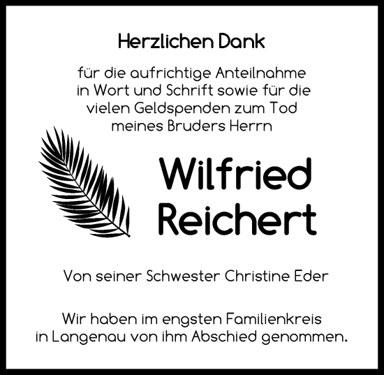 Traueranzeige von Wilfried Reichert von Dinkelsbühl/ Feuchtwangen