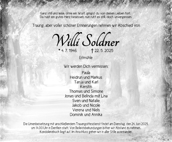 Traueranzeige von Willi Soldner von Dinkelsbühl/ Feuchtwangen