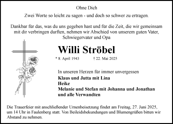 Traueranzeige von Willi Ströbel von Rothenburg