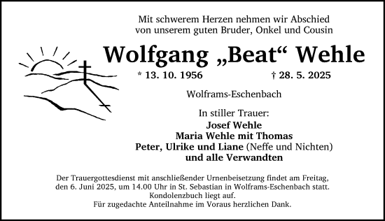 Traueranzeige von Wolfgang Wehle von Ansbach