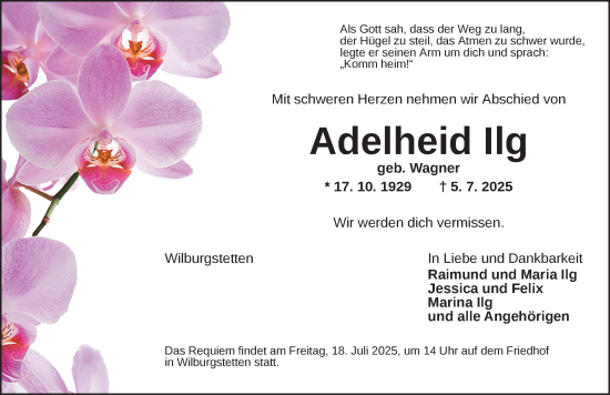 Traueranzeige von Adelheid Ilg von Dinkelsbühl/ Feuchtwangen