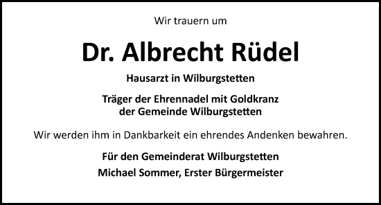 Traueranzeige von Albrecht Rüdel von Dinkelsbühl/ Feuchtwangen