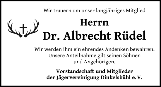 Traueranzeige von Albrecht Rüdel von Dinkelsbühl/ Feuchtwangen