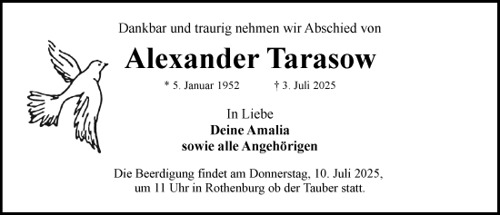 Traueranzeige von Alexander Tarasow von Rothenburg