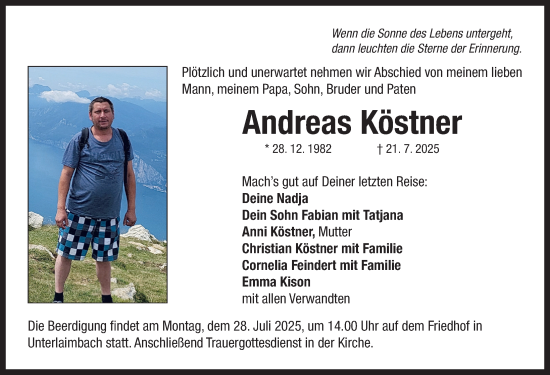 Traueranzeige von Andreas Köstner von Neustadt/ Scheinfeld/ Uffenheim