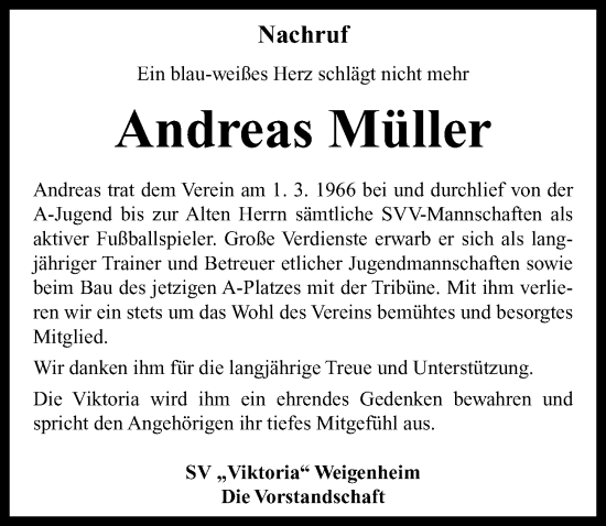 Traueranzeige von Andreas Müller von Neustadt/ Scheinfeld/ Uffenheim
